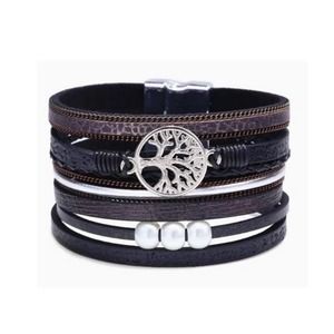 Hollow Tree of Life Inspirational Faux Pearl Women's PU Leather Bracelet